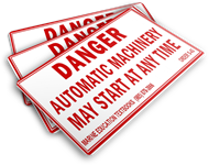 Danger. Automatic Machinery May Start at Any Time. [See also S-W6.] (4.5x1.25) 