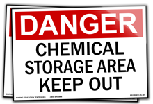 Danger - Chemical Storage Area Keep Out.  10w x 7 h Red/Black on White Vinyl 